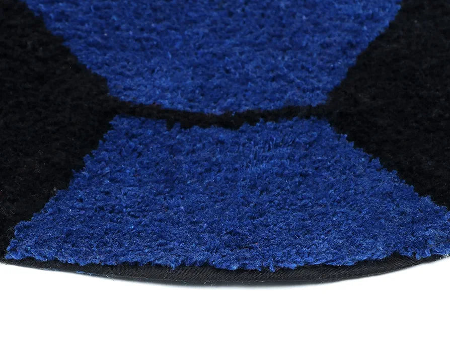 THE HOME TALK Football Design Kids Cotton Round Bathmats | Anti-Skid | Rug for Bathroom,Bedroom,Nursery School | Soft Bath Rug | 60 CM Round | Blue